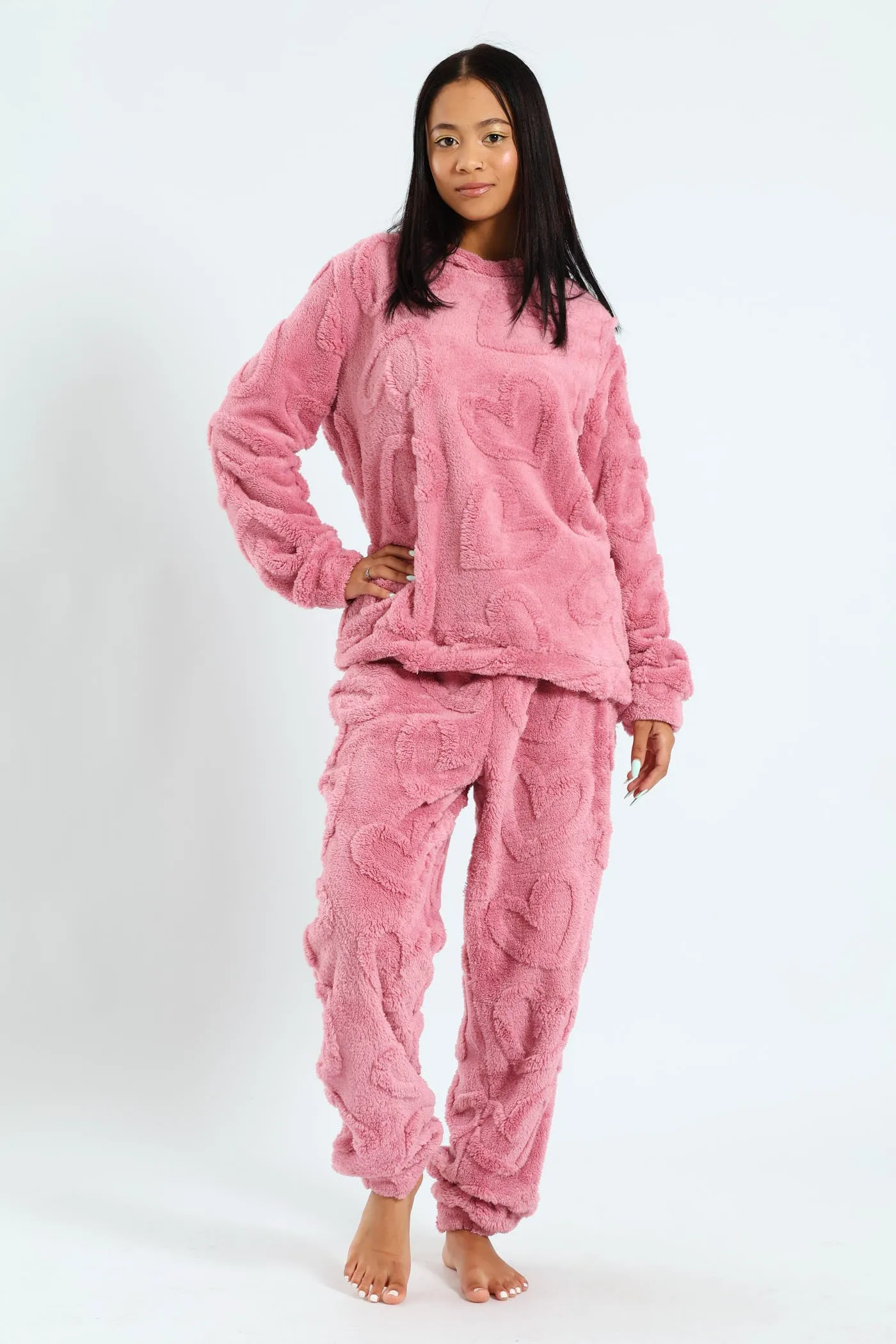 Long Sleeve & Cosy Hearts Jogger Set - Pink sold by Edgars