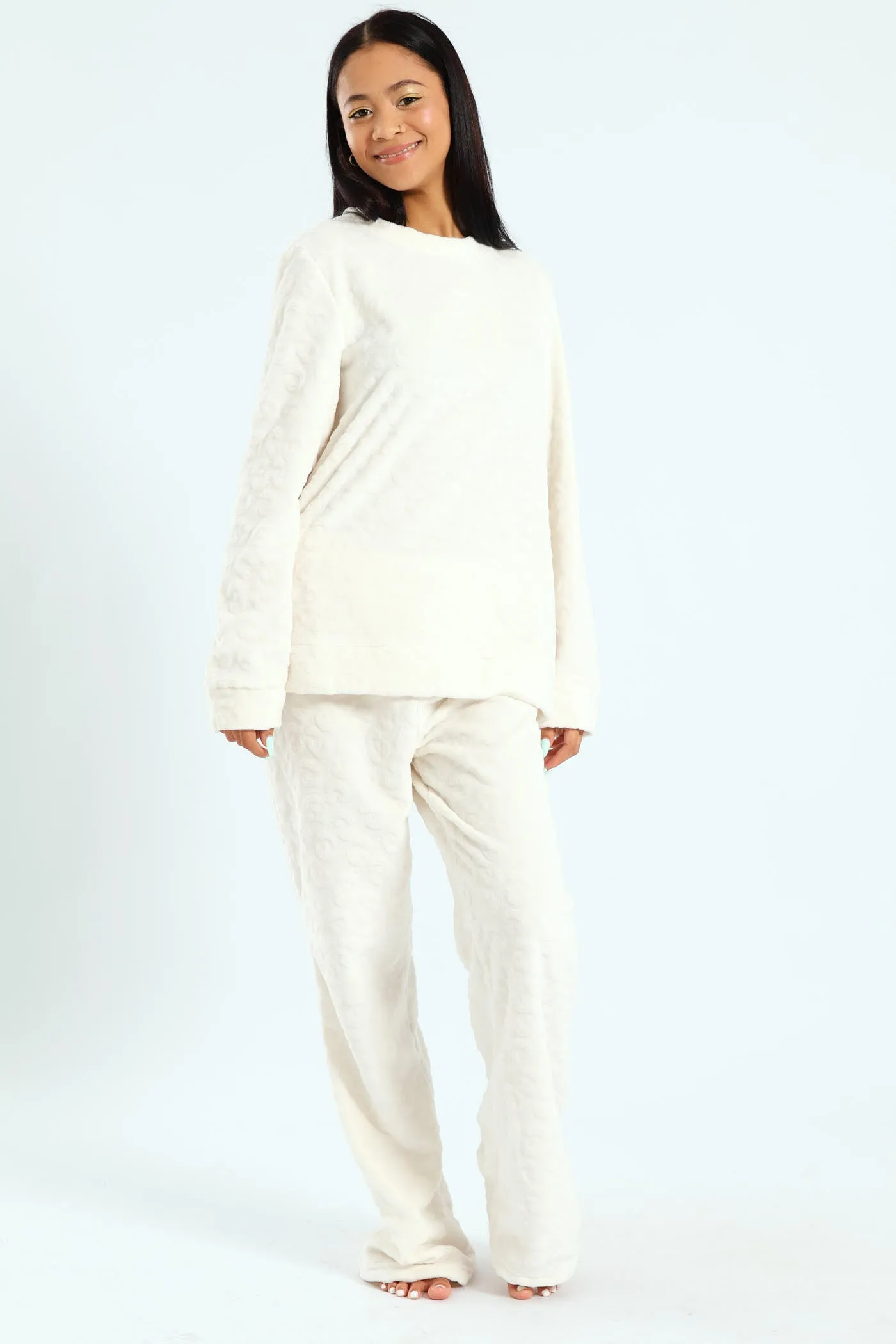 Long Sleeve & Cosy Flare Leg Sleep Set - Cream sold by Edgars
