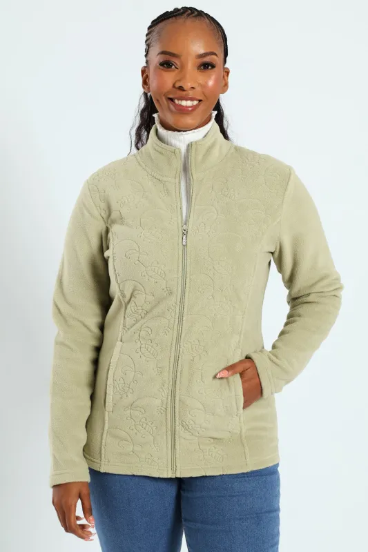 Embroidered Zip Up Polar Fleece Jacket - Pistachio Green sold by Edgars