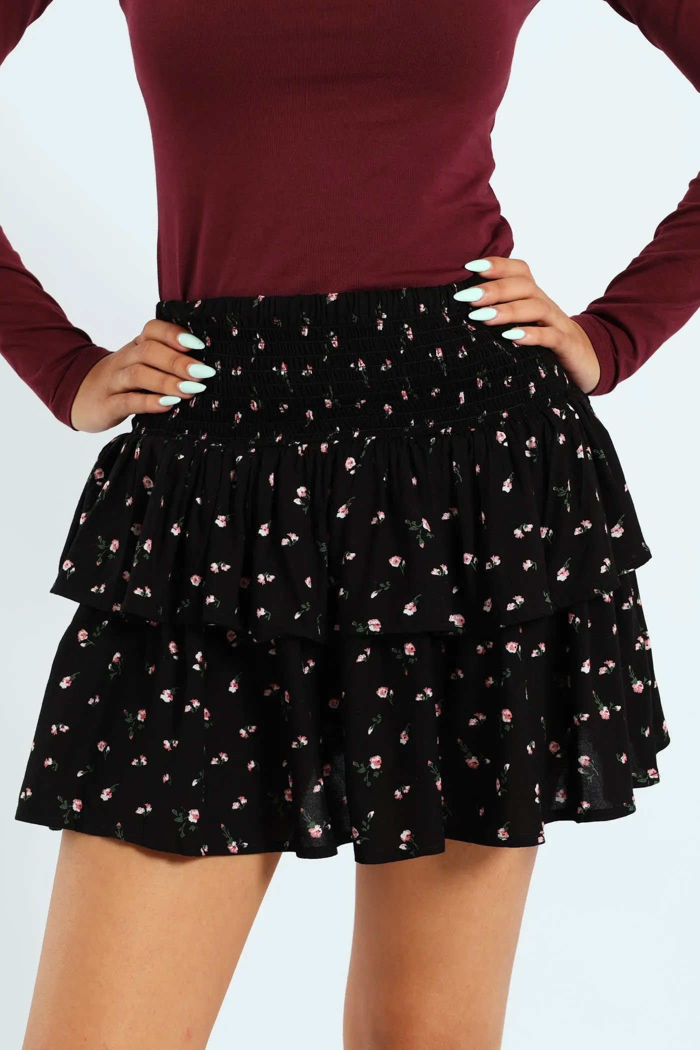 Rara Floral Smock Mini Skirt - Black sold by Edgars
