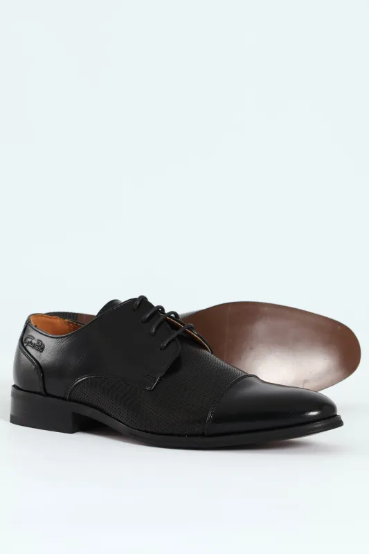Toe Cap & Pin Punch Detail Derby Shoe - Black sold by Edgars