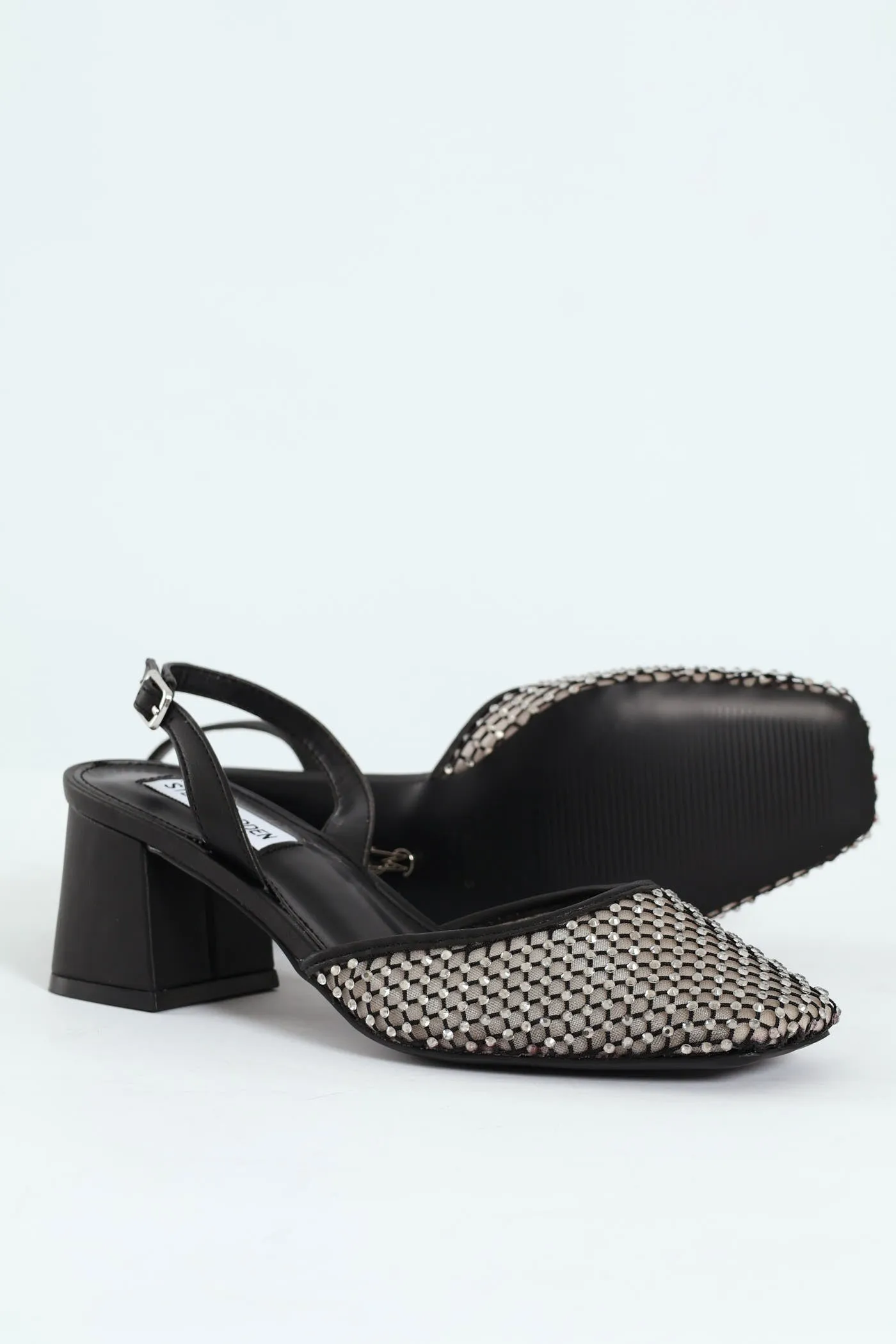 Network Mesh Almond Toe Slingback Block Heel - Black sold by Edgars