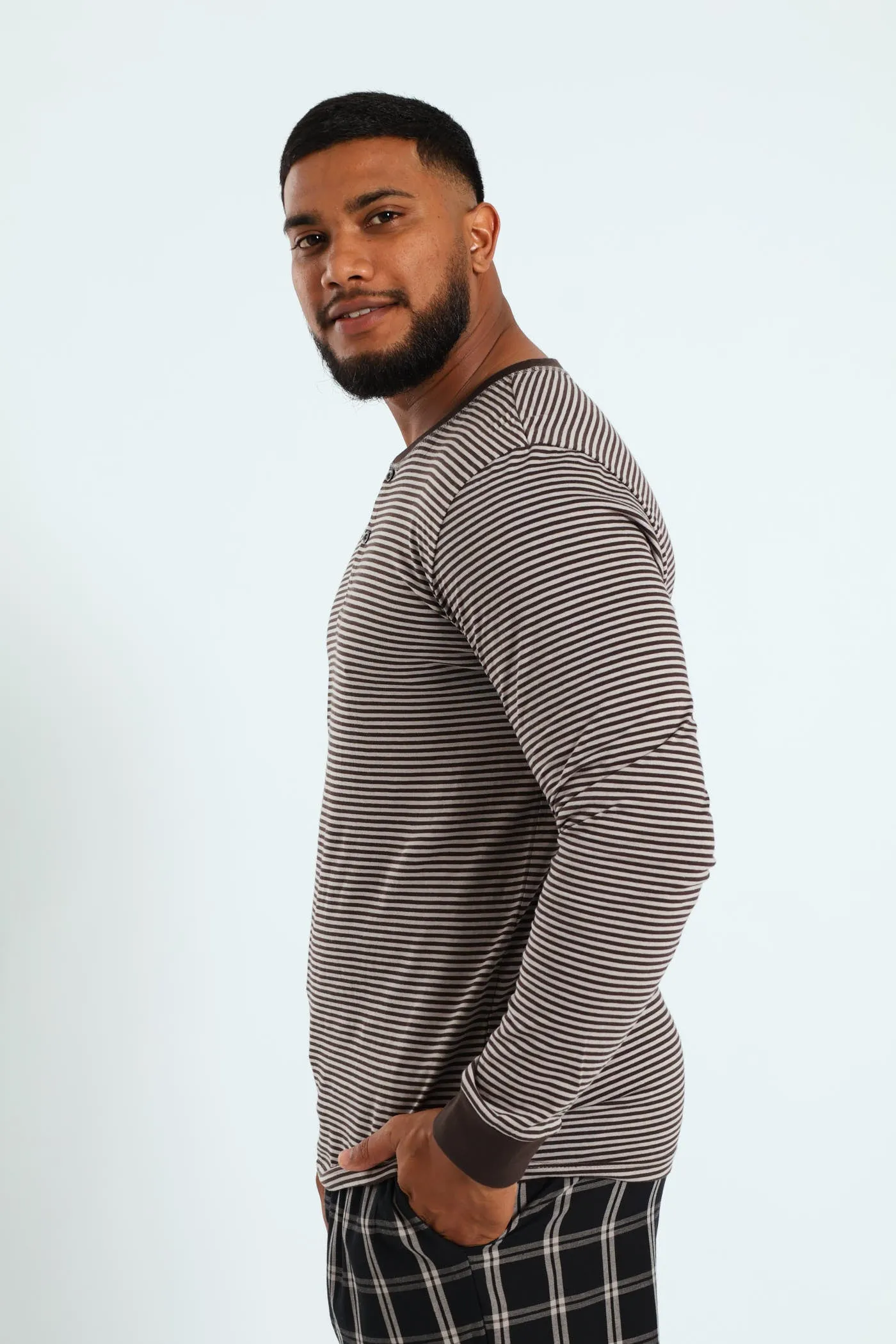 Narrow Stripe Long Sleeve Henley Tee - Charcoal sold by Edgars product image thumbnail 4