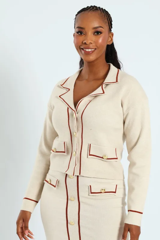 Contrast Styled Cardigan - Cream sold by Edgars