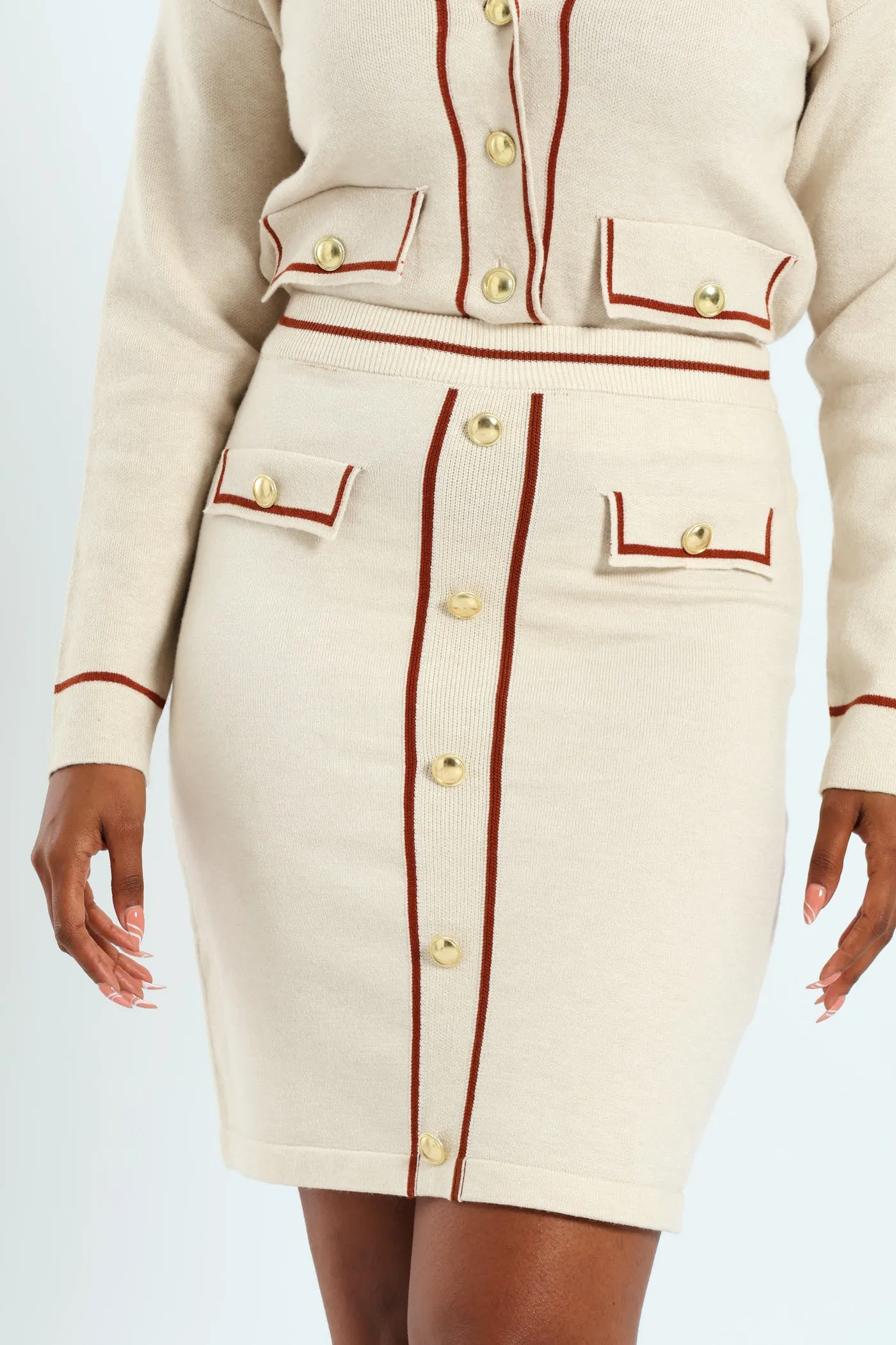 Contrast Printed Styled Knitwear Skirt - Cream sold by Edgars