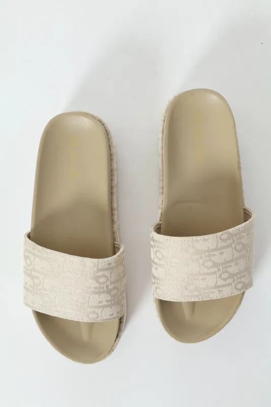 Monogram Printed Canvas Flatform Slide - Champagne sold by Edgars