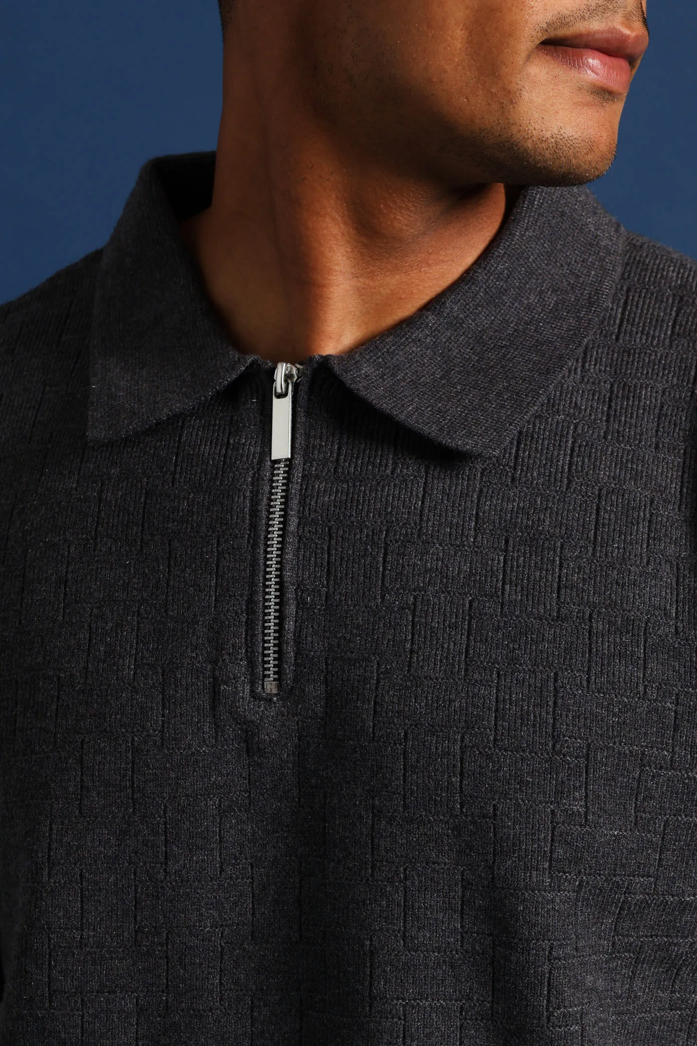 Quarter Zip Pave Fine Gauge Knitwear - Charcoal Melange sold by Edgars product image thumbnail 4