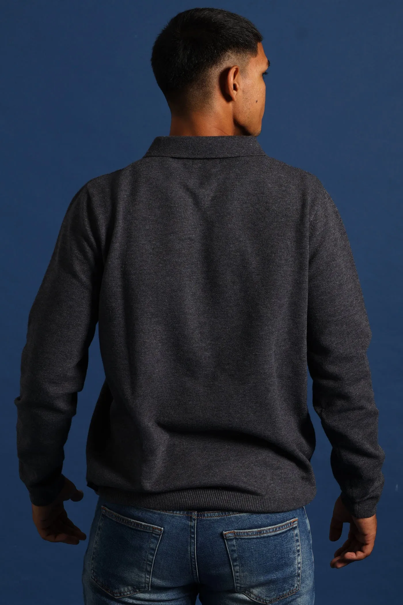 Quarter Zip Pave Fine Gauge Knitwear - Charcoal Melange sold by Edgars product image thumbnail 3