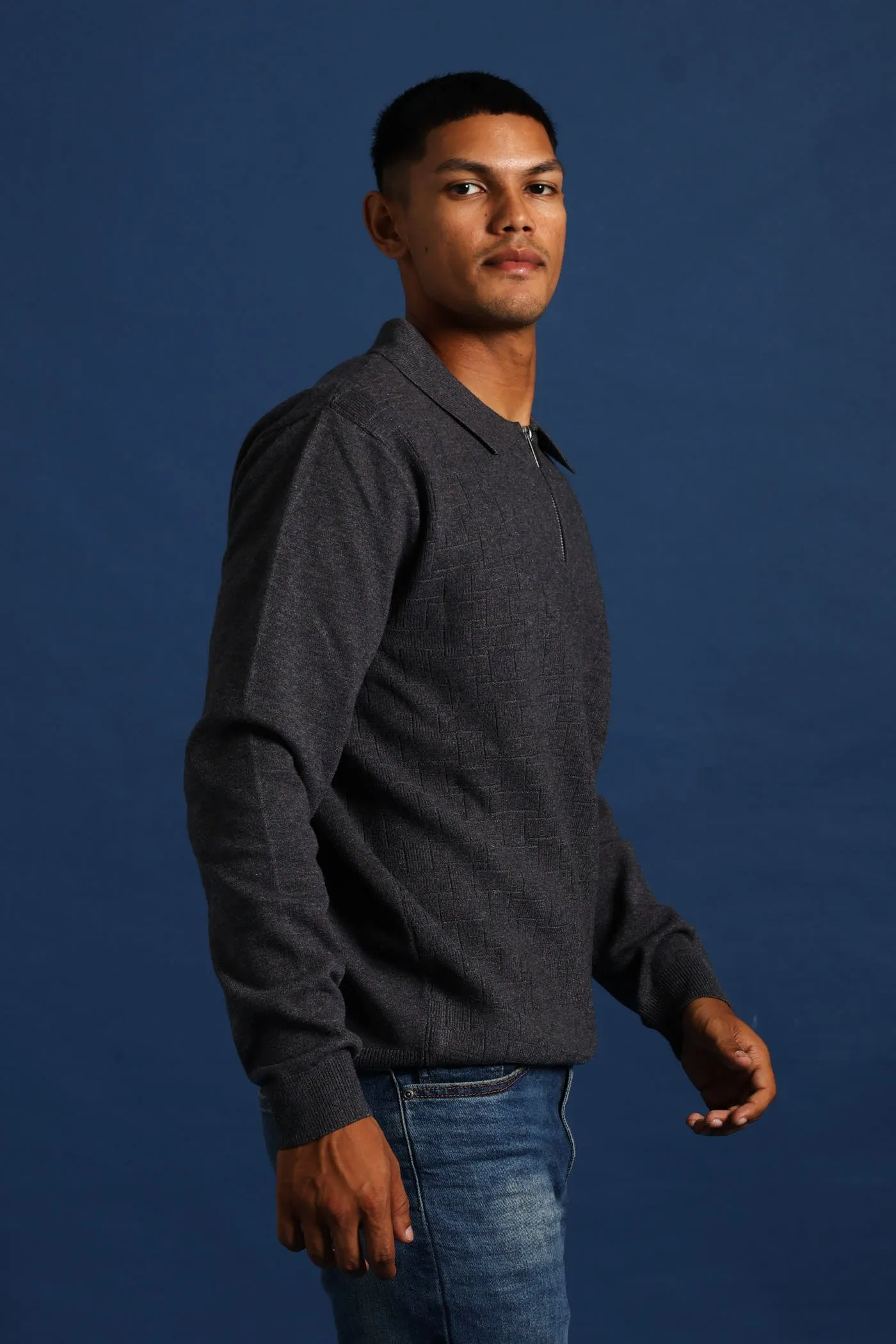 Quarter Zip Pave Fine Gauge Knitwear - Charcoal Melange sold by Edgars product image thumbnail 2