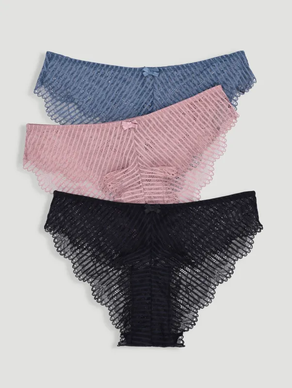 3 Pack Lace Brazilian Panties - Grey/Rose/Navy sold by Edgars