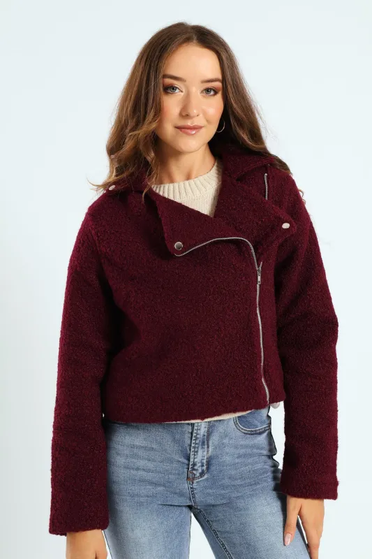 Boucle Biker Jacket - Plum Noir sold by Edgars