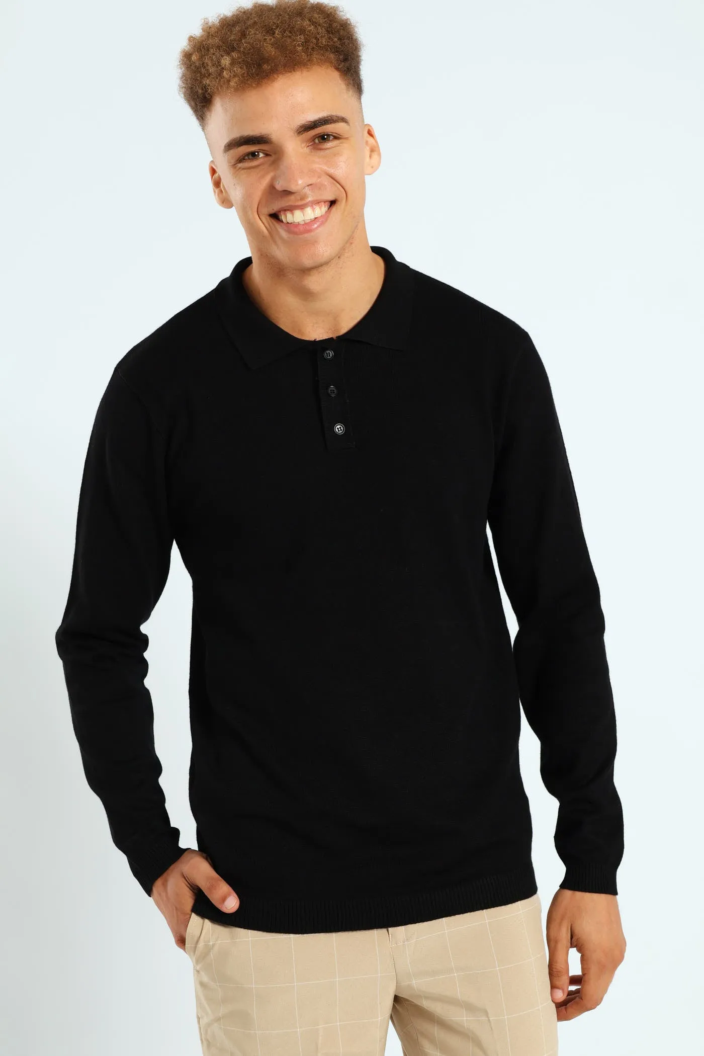 Long Sleeve Knit Golfer - Black sold by Edgars