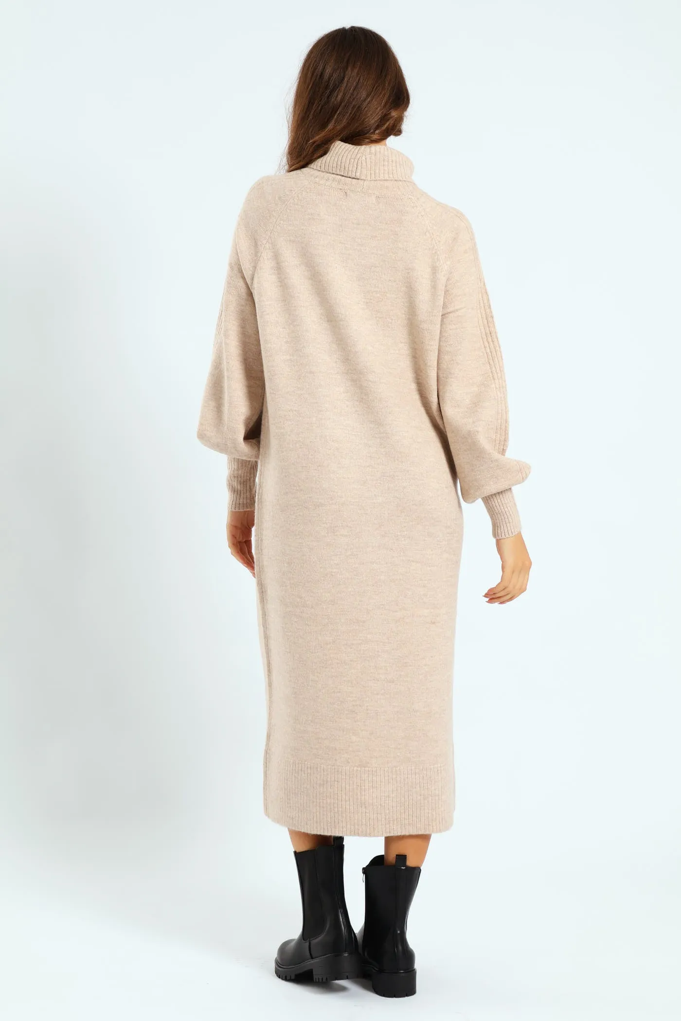 Balloon Sleeve Roll Neck Midi Dress - Oatmeal Melange sold by Edgars product image thumbnail 5