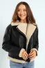Contrast Sherpa Lined Aviator Jacket - Black/Cream sold by Edgars 