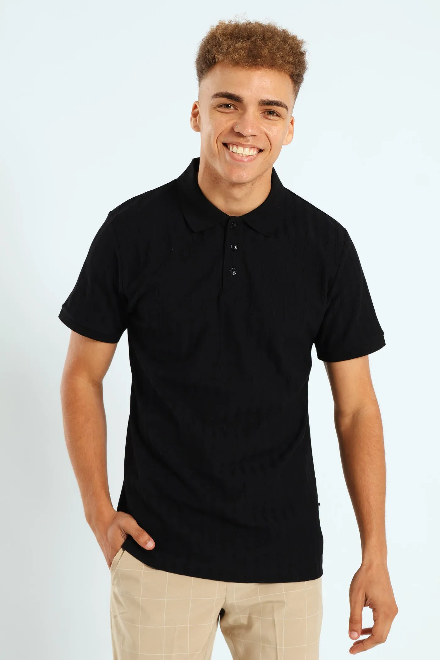 Short Sleeve Rib Golfer - Black sold by Edgars