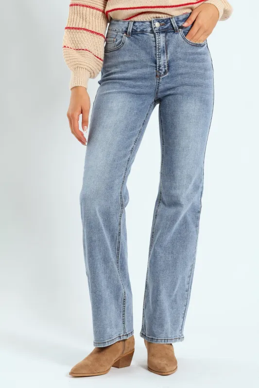 Hi-Rise Crosshatch Bootleg Jean - Light Wash sold by Edgars
