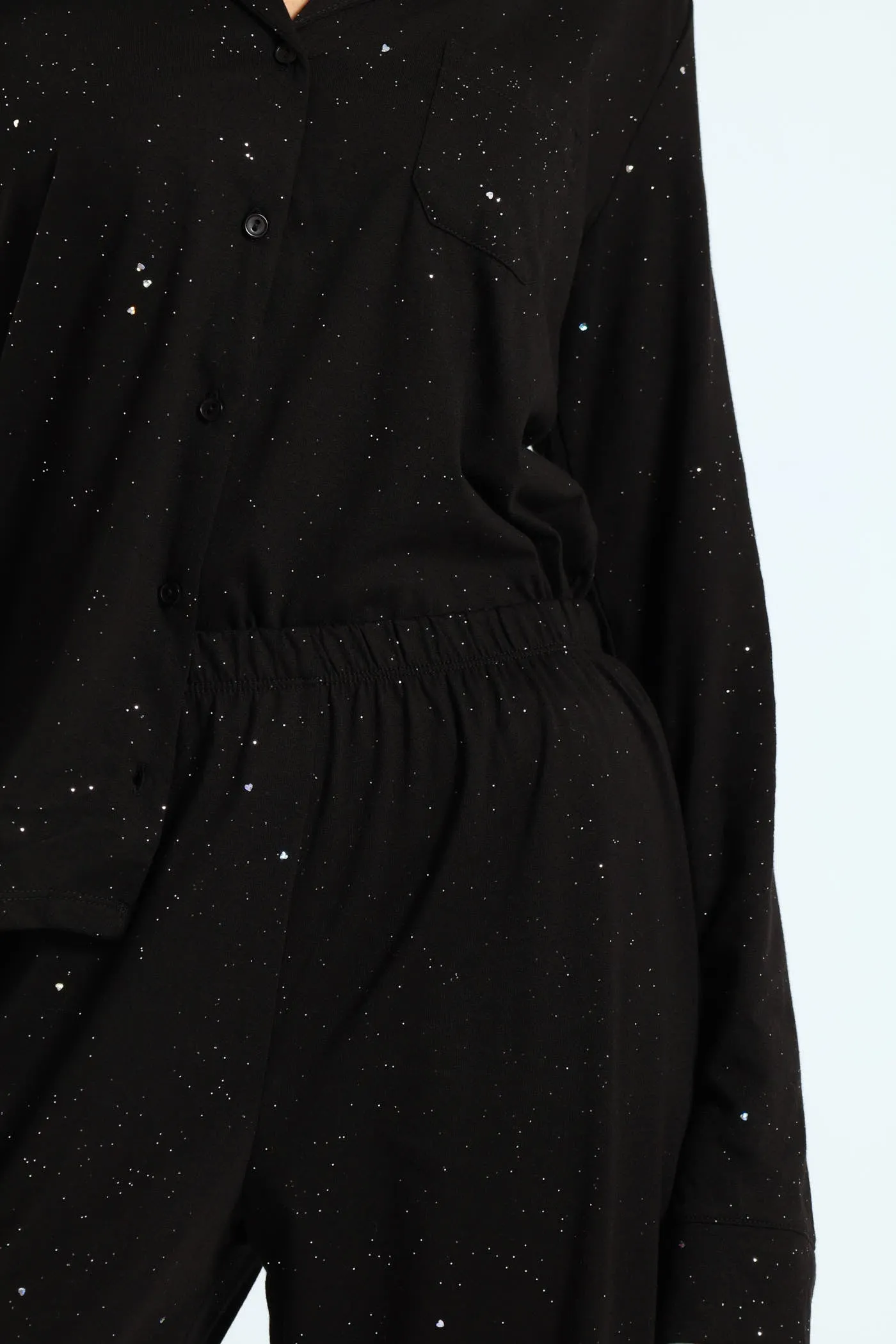 Long Sleeve Button Through & Pant Sparkle Knit Set With Scrunchie - Black sold by Edgars product image thumbnail 3