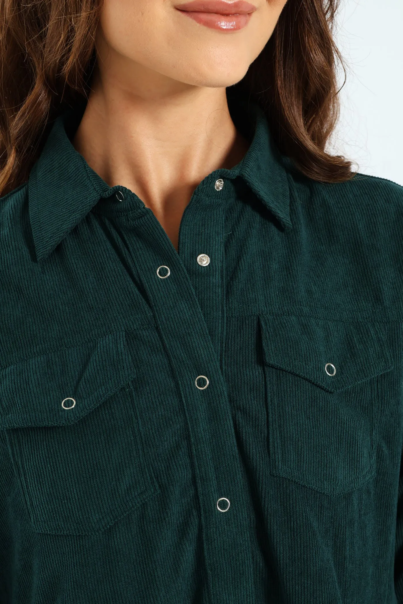 Tiered Corduroy Mini Shirt Dress - Forest Green sold by Edgars product image thumbnail 2