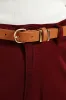 Belted Straight Sateen Chino Pants - Plum sold by Edgars