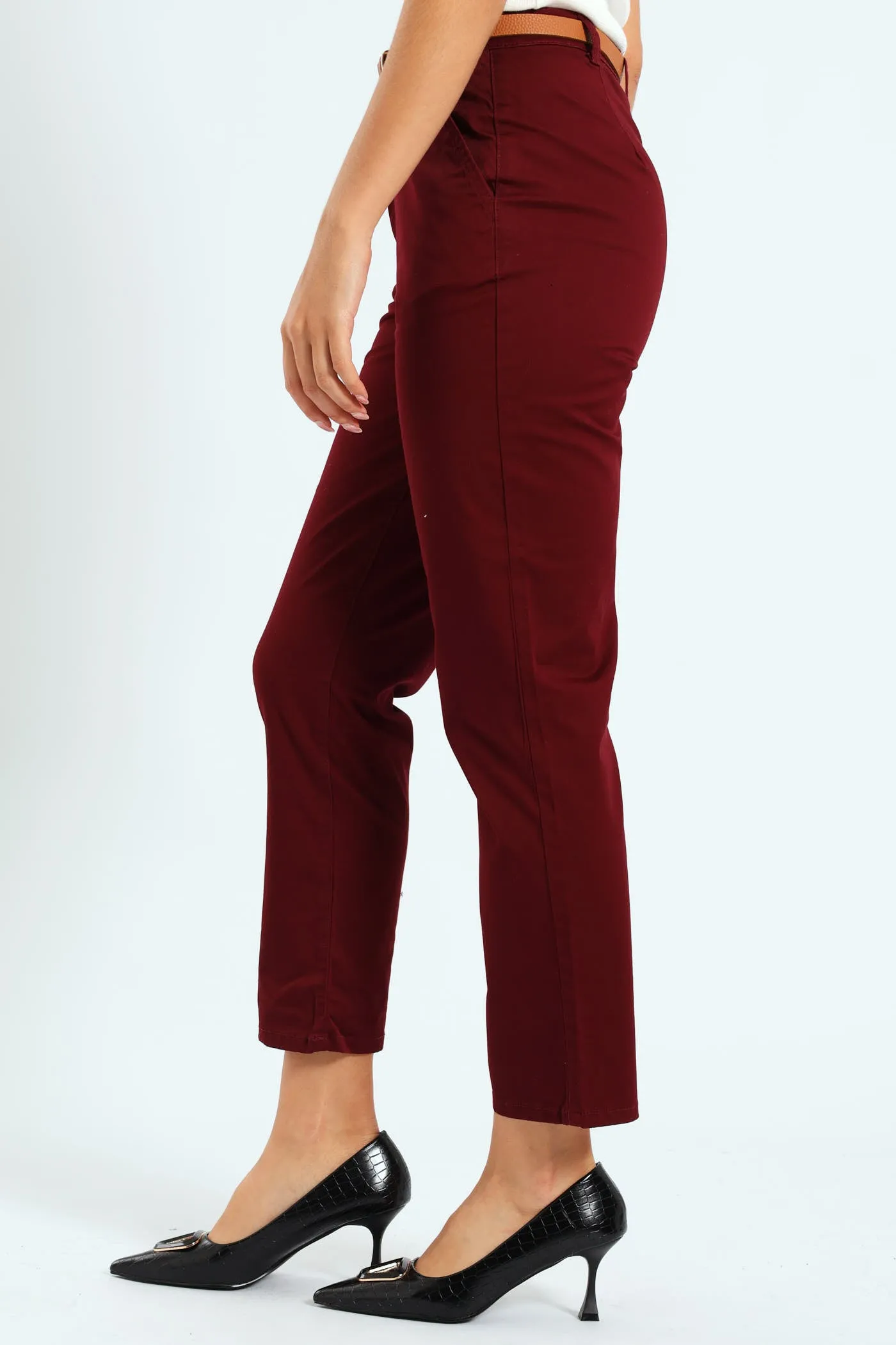 Belted Straight Sateen Chino Pants - Plum sold by Edgars product image thumbnail 2