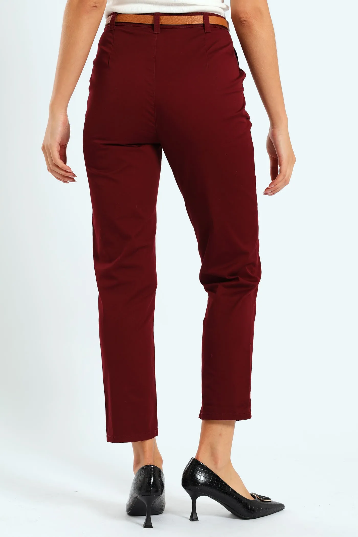 Belted Straight Sateen Chino Pants - Plum sold by Edgars product image thumbnail 3