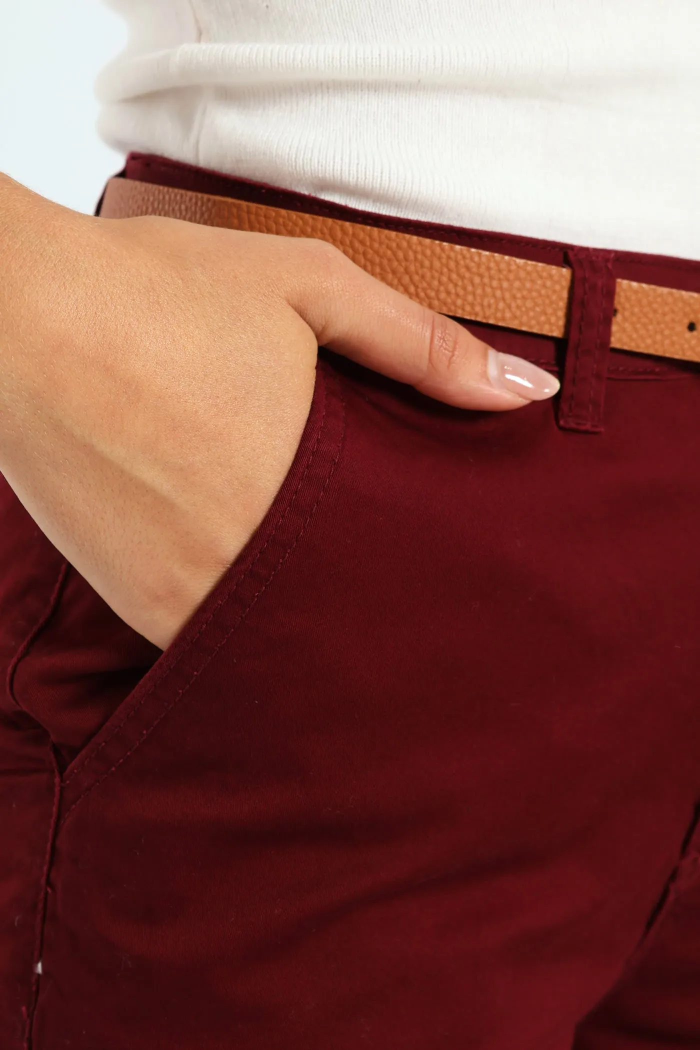 Belted Straight Sateen Chino Pants - Plum sold by Edgars product image thumbnail 5