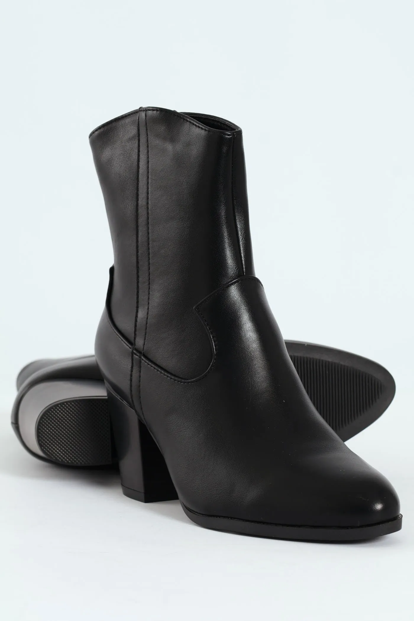 Round Toe Cowboy Ankle Boot - Black sold by Edgars