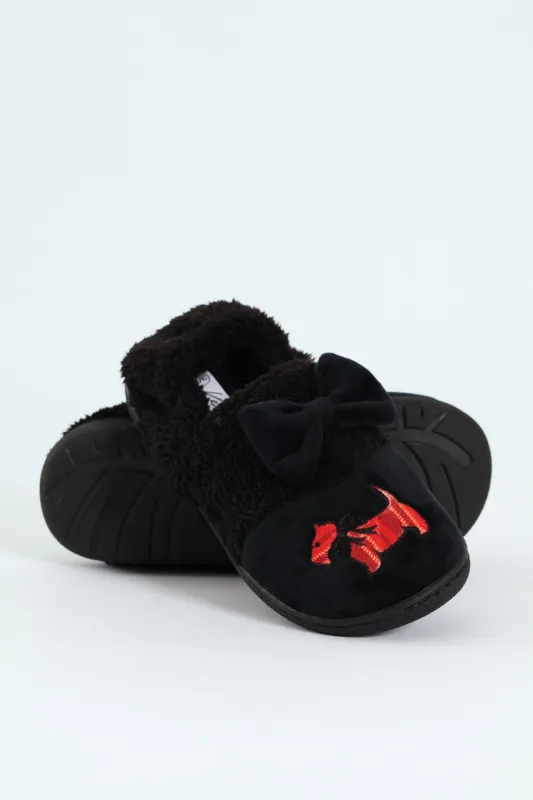 Novelty Scotty Dog Full Closed Slipper - Black sold by Edgars