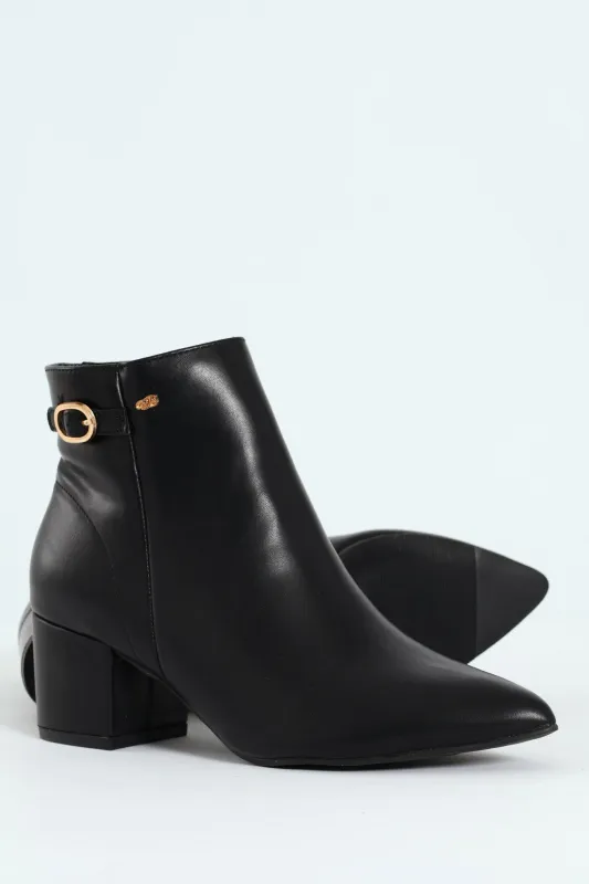 Kris 1 Pointed Toe Block Heel Ankle Boot - Black sold by Edgars