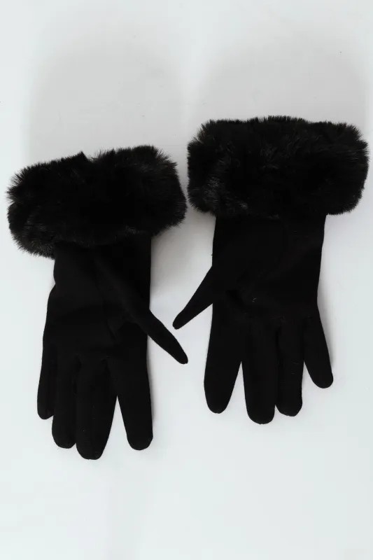 Faux Fur Trim Glove - Black sold by Edgars 
