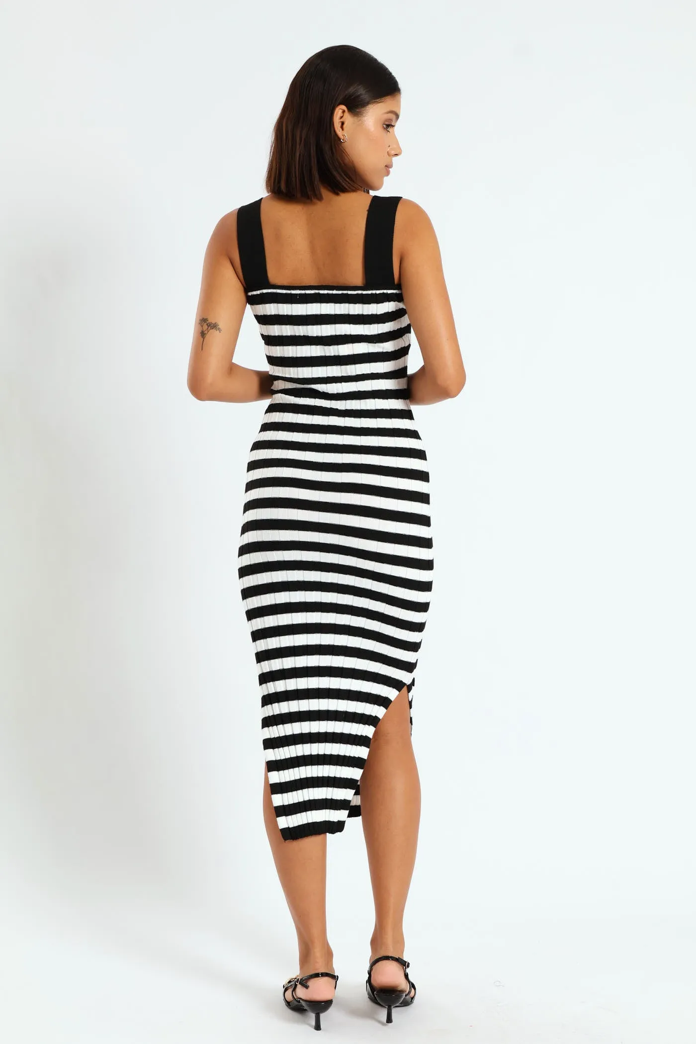 Strappy Stripe Knitwear Midi Dress - Black & White sold by Edgars product image thumbnail 4