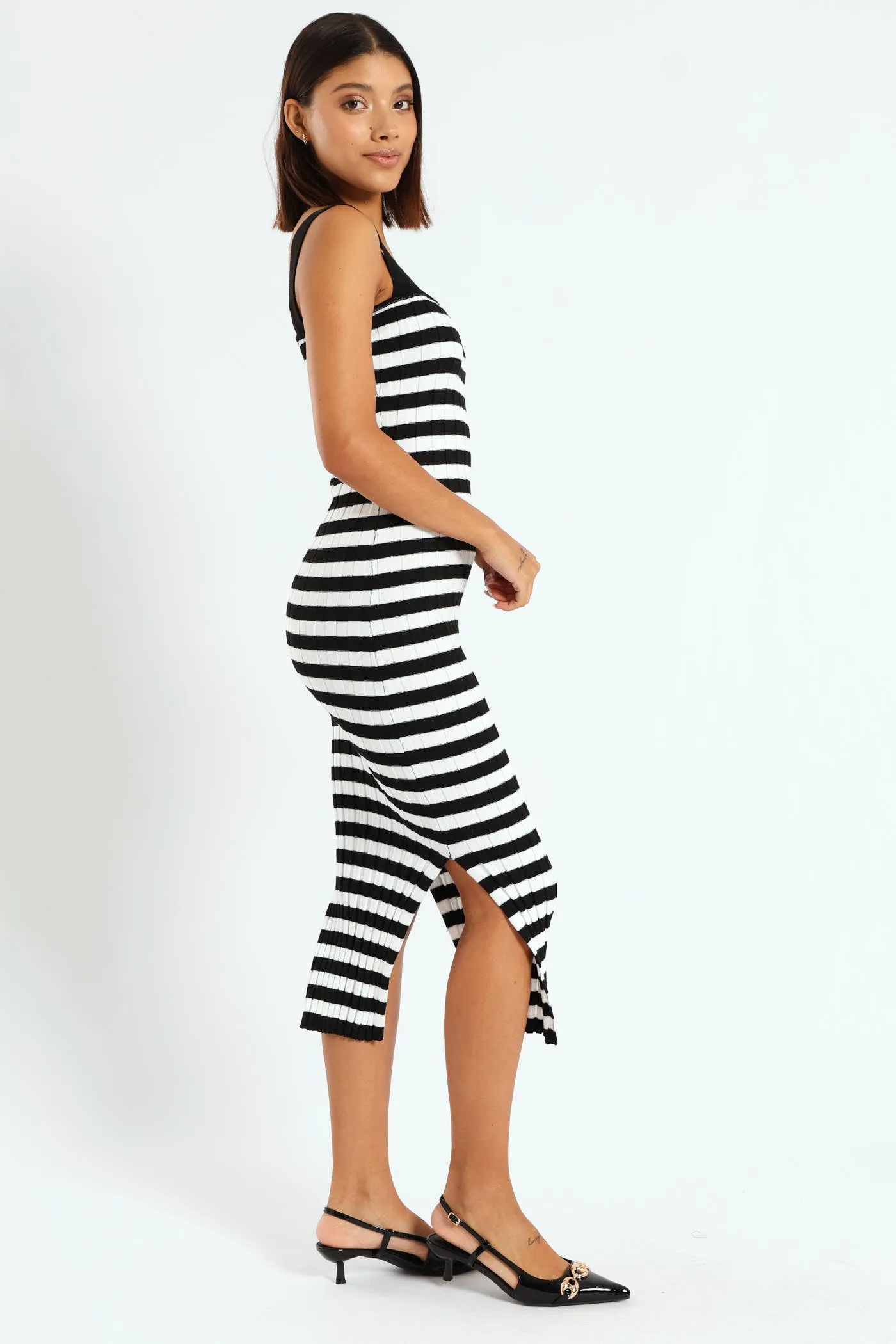 Strappy Stripe Knitwear Midi Dress - Black & White sold by Edgars product image thumbnail 3