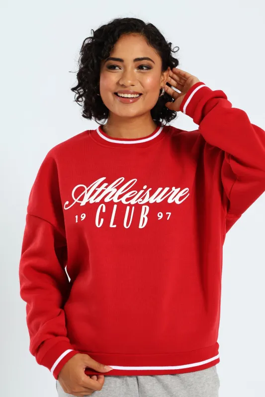 Tipped Crew Fleece Top - Red sold by Edgars 