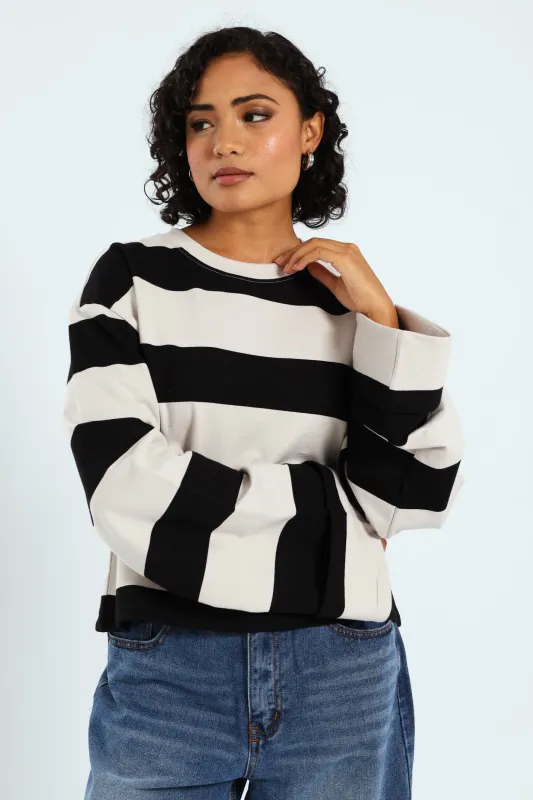 Long Sleeve Boxy Stripe Tee - Black/White sold by Edgars