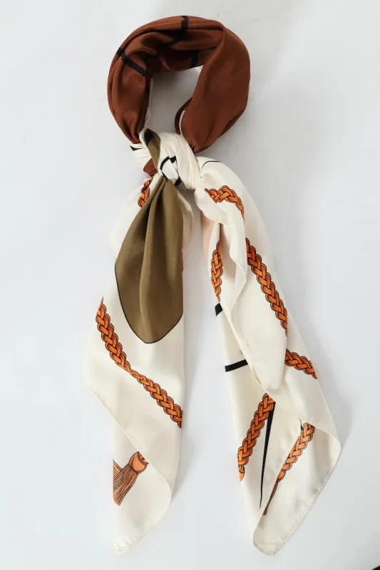 Earth Tone Rope Boarder Satin Feel Scarf - Cream sold by Edgars
