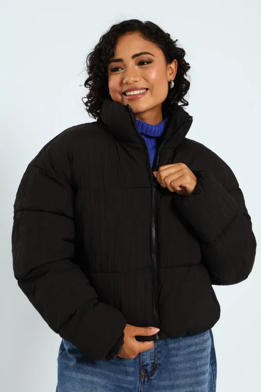 Crinkle Puffer Jacket - Black sold by Edgars
