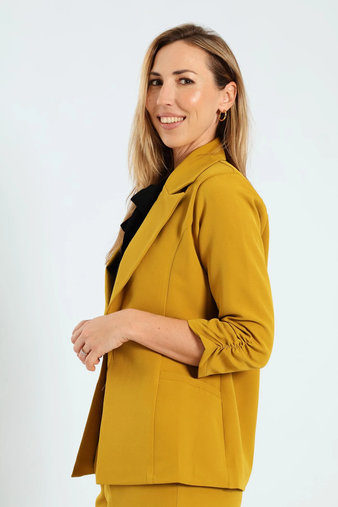 Notch Collar Gauged Sleeve Blazer - Mustard sold by Edgars product image thumbnail 5