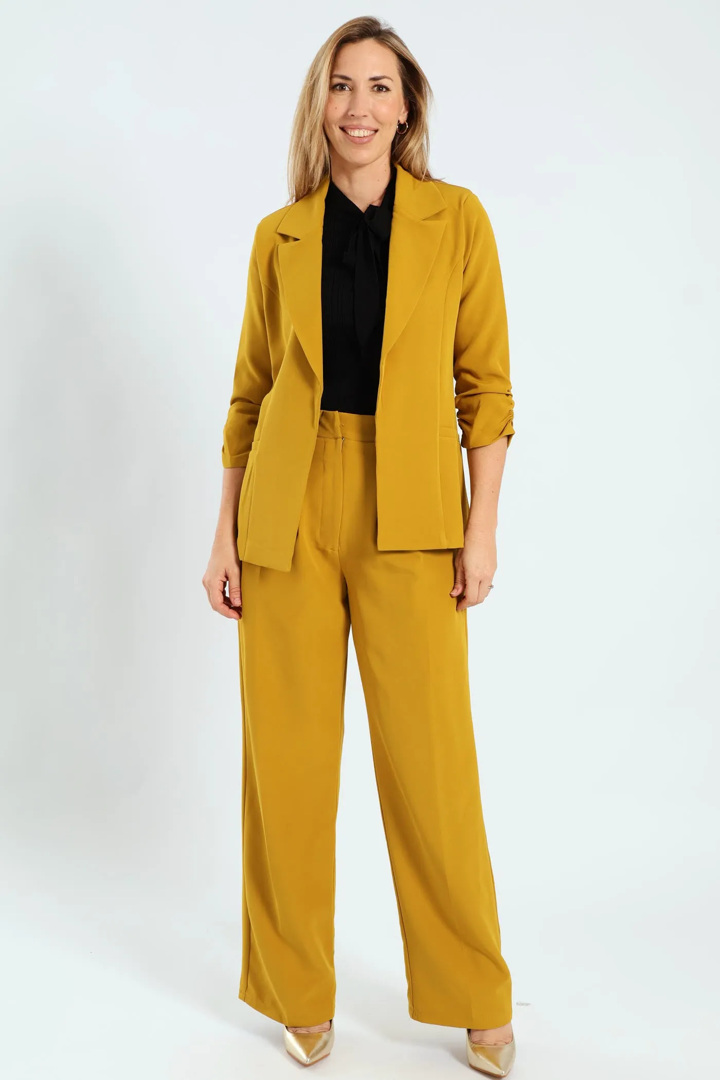Notch Collar Gauged Sleeve Blazer - Mustard sold by Edgars product image thumbnail 3