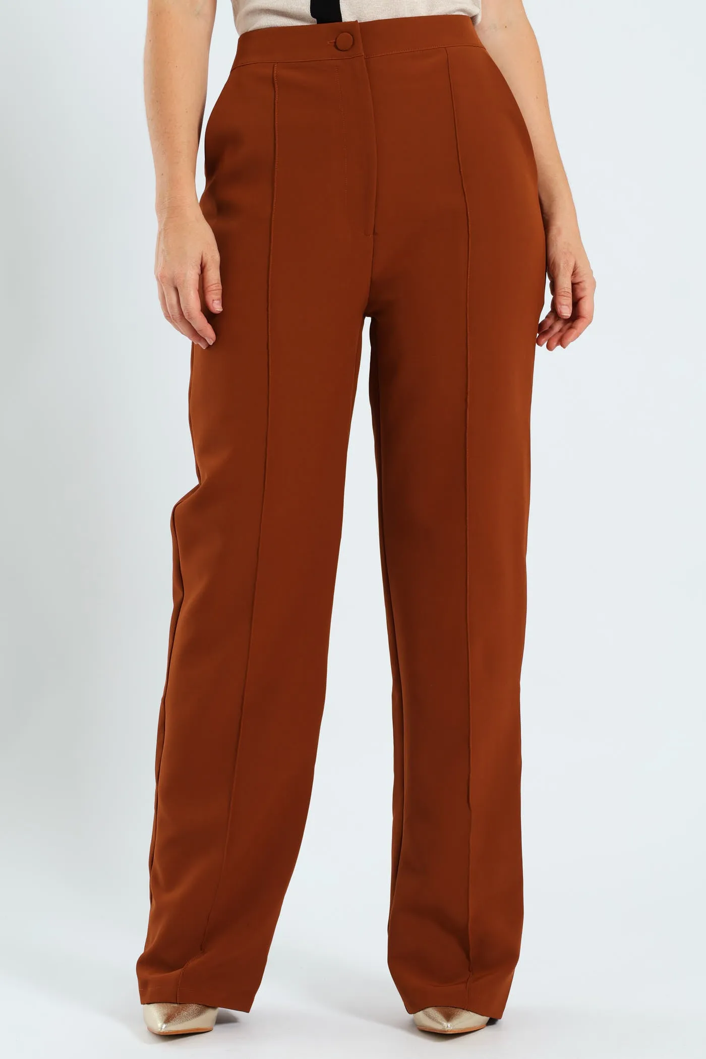 Pin Tuck Straight Leg Pants - Copper sold by Edgars