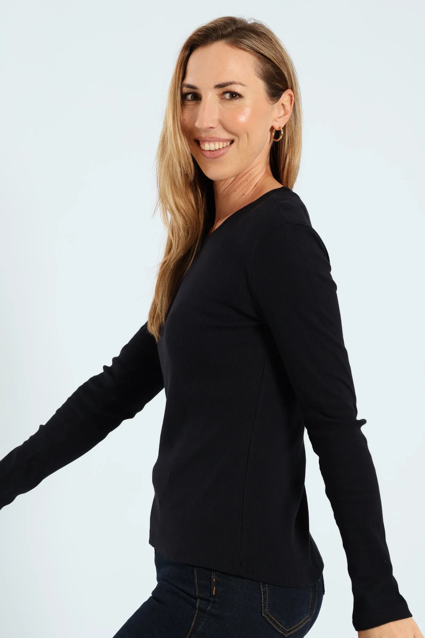Long Sleeve Rib Crew Top - Black sold by Edgars product image thumbnail 2