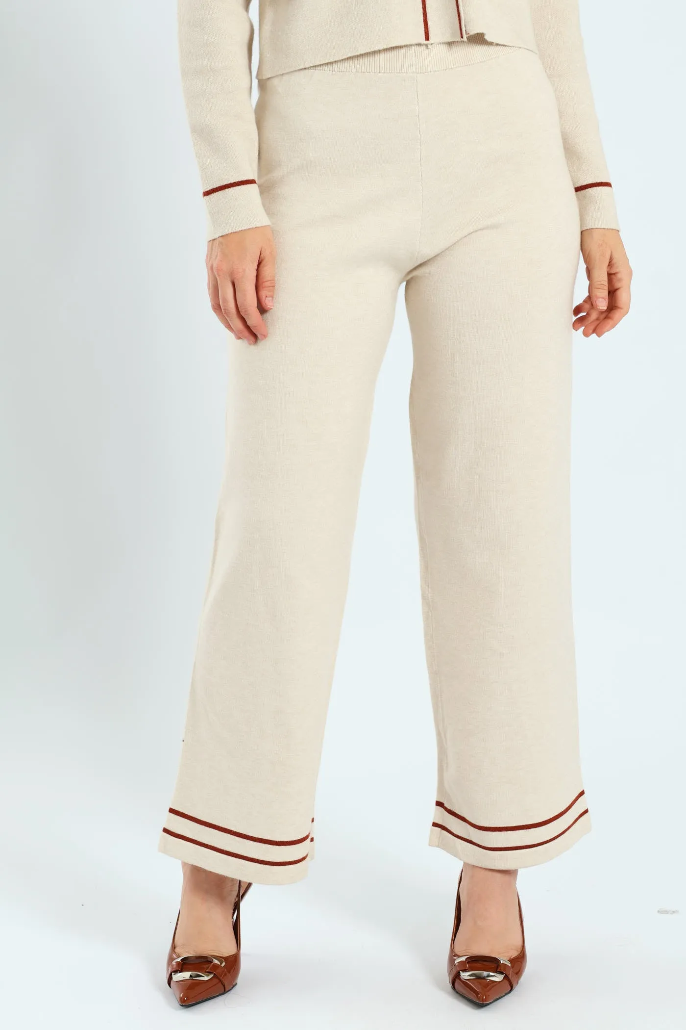 Wide Leg Knitwear Pants - Cream sold by Edgars