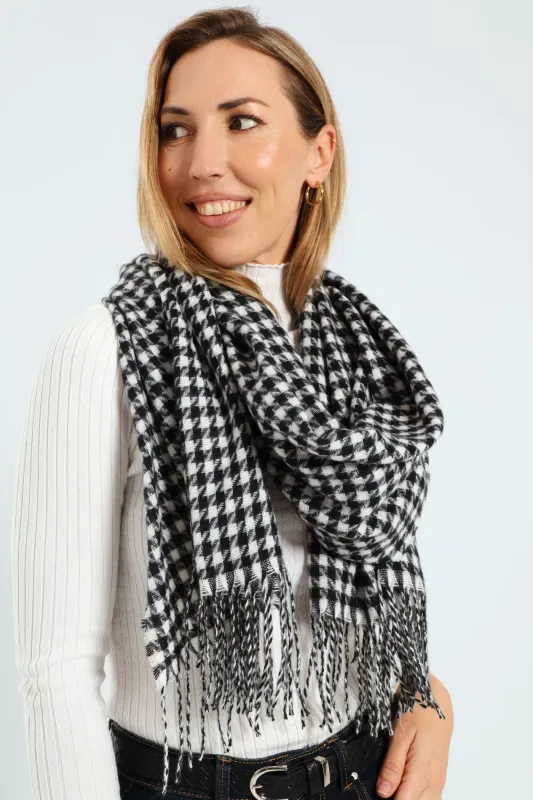 Houndstooth Tassel Scarf - Black/White sold by Edgars
