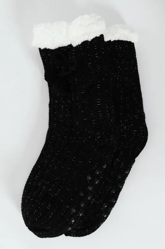 Cable Knit Bed Socks - Black sold by Edgars