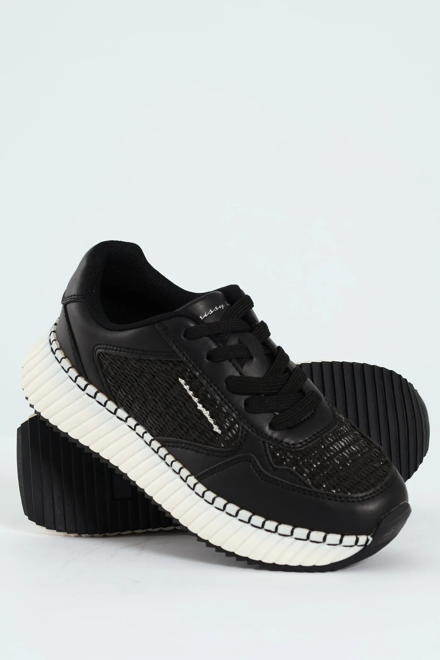 Sandy Platform Raffia Sneaker - Black/White sold by Edgars