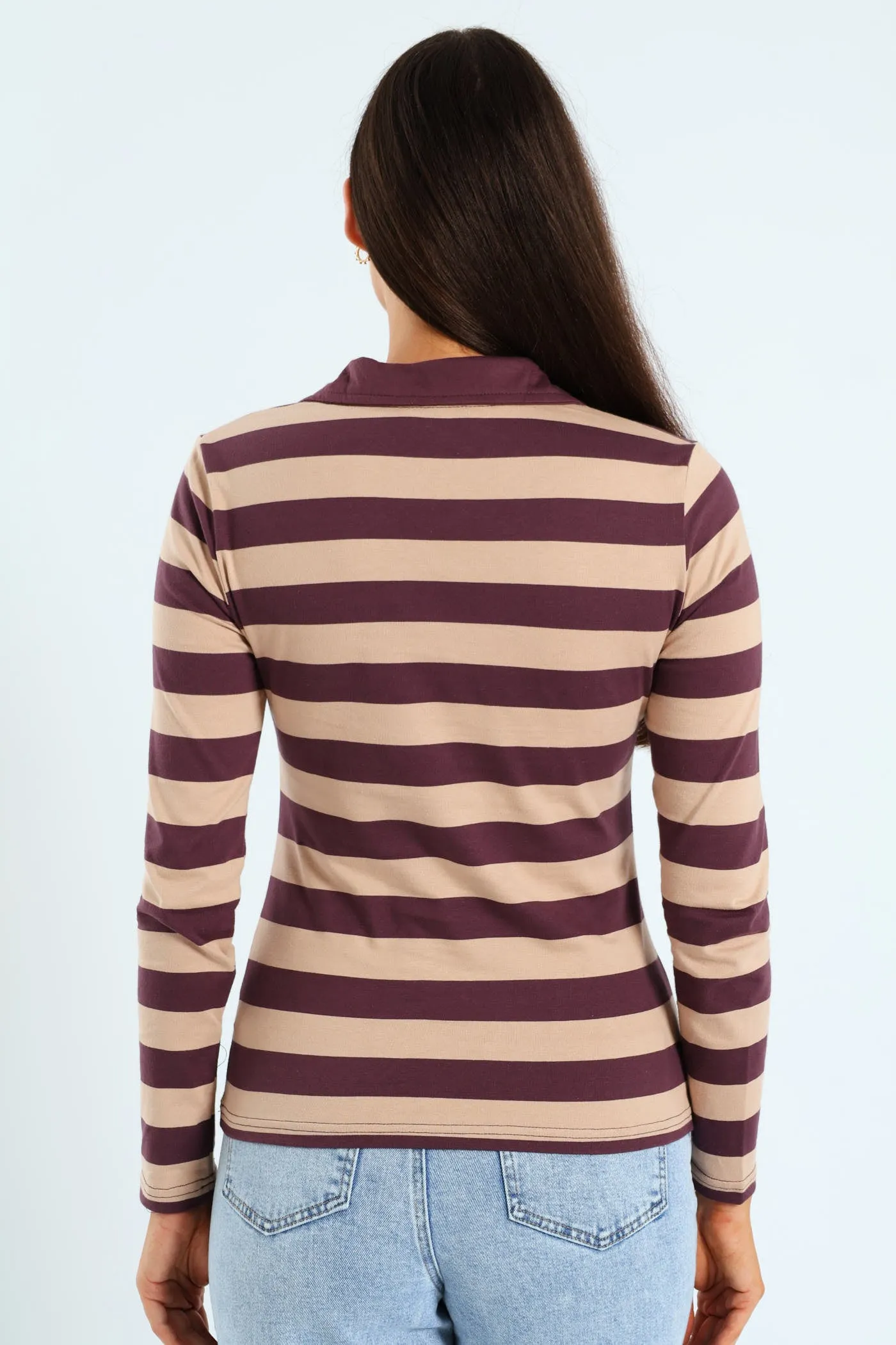 Half Placket Collared Stripe Rugby Top - Burgundy/Brown sold by Edgars product image thumbnail 3