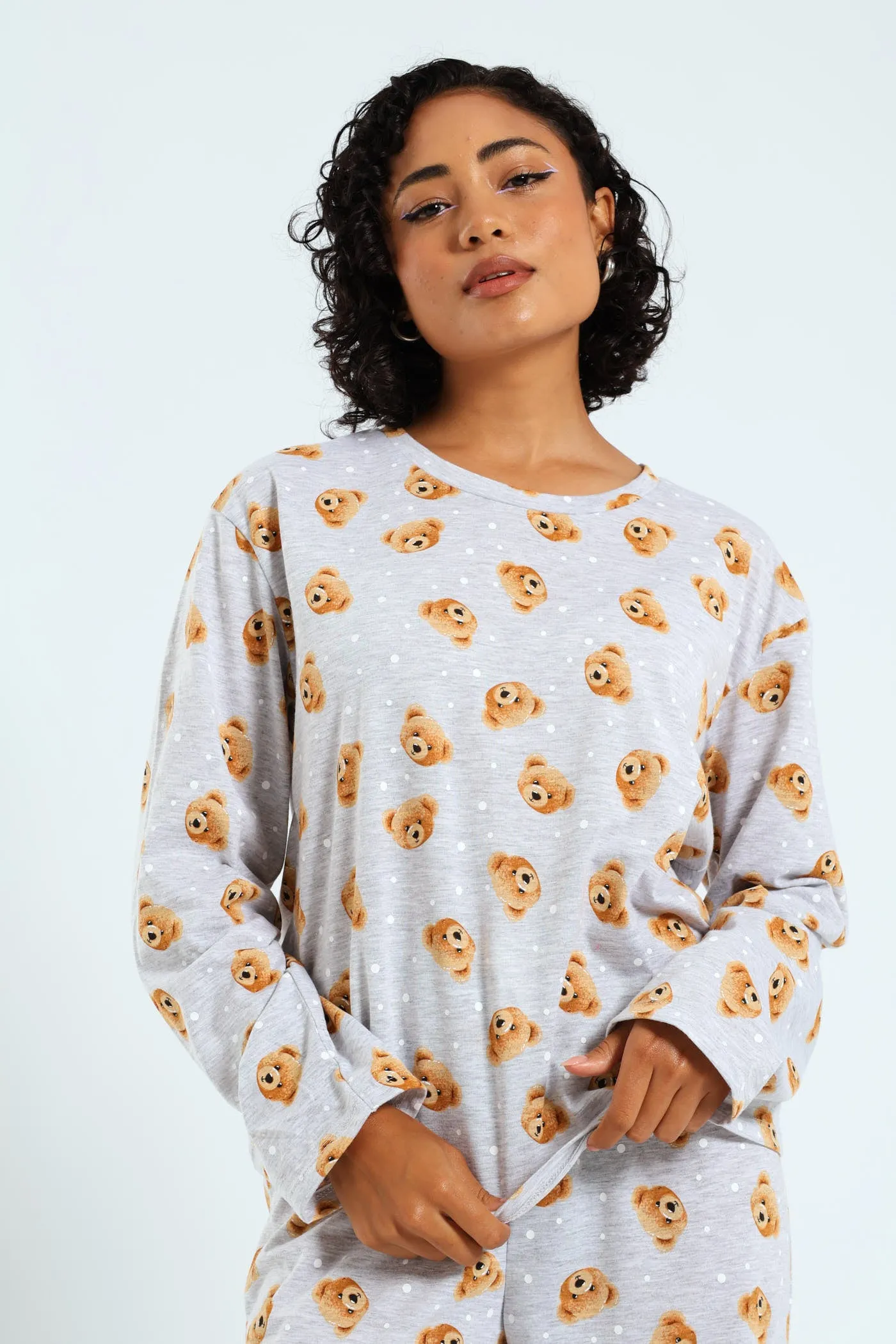 Long Sleeve Knit Teddy Tee - Grey Melange sold by Edgars