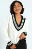 Oversized Tipped V-Neck Pullover - Cream sold by Edgars 