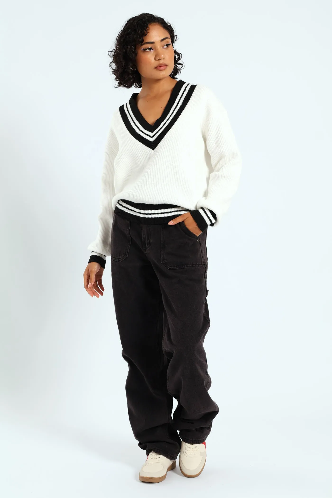 Oversized Tipped V-Neck Pullover - Cream sold by Edgars product image thumbnail 5