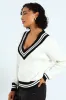 Oversized Tipped V-Neck Pullover - Cream sold by Edgars 