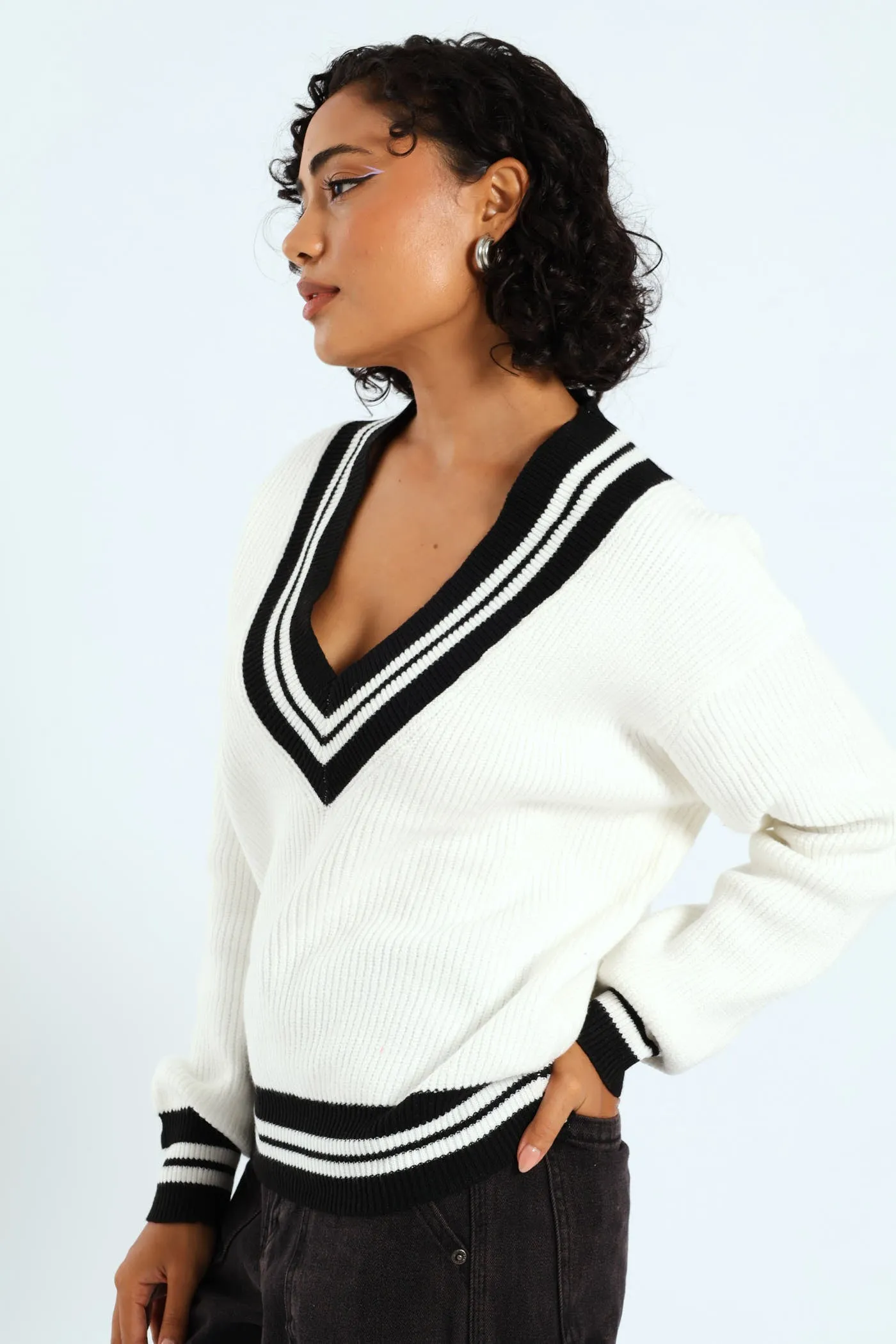 Oversized Tipped V-Neck Pullover - Cream sold by Edgars product image thumbnail 4
